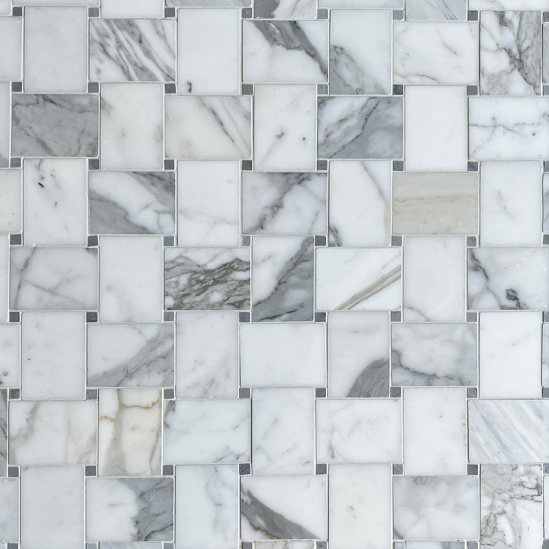 Italian Calacatta Oro Basketweave Mosaic Large Honed - Stone Marble