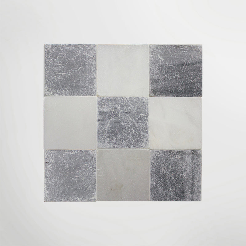 Macael White and Macael Grey Chequer - Tumbled Marble