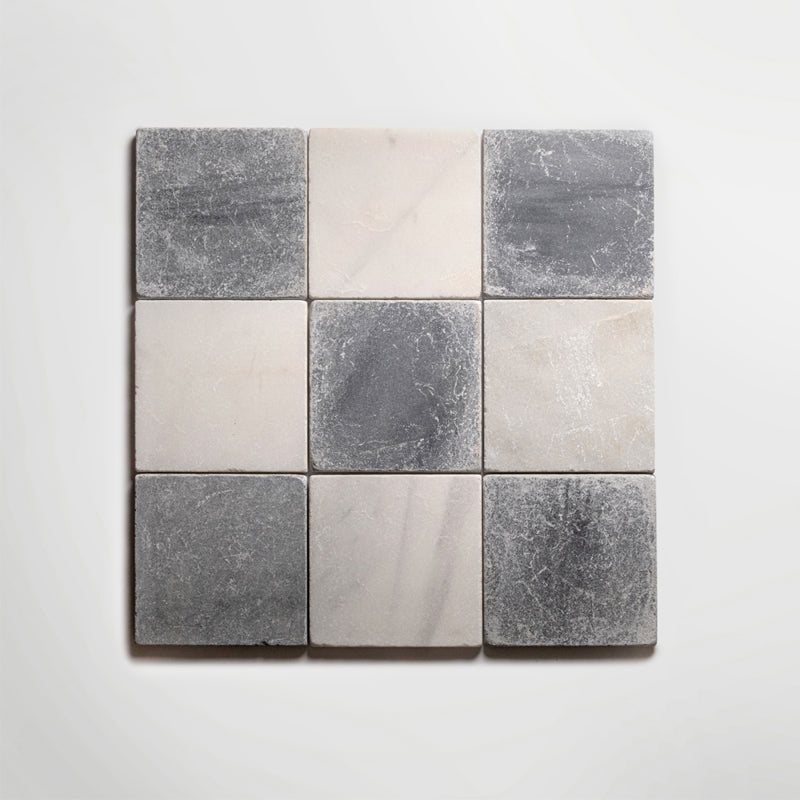 Macael White and Macael Grey Chequer - Tumbled Marble