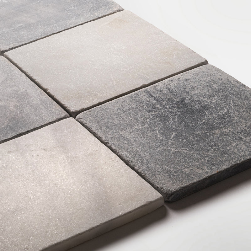 Macael White and Macael Grey Chequer - Tumbled Marble
