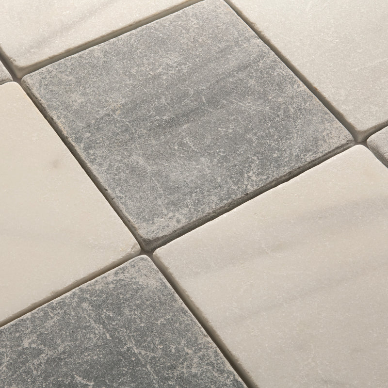 Macael White and Macael Grey Chequer - Tumbled Marble
