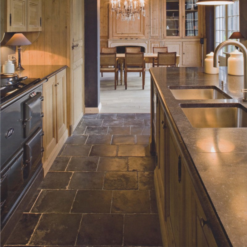 Nero Antica Distressed Limestone Black Kitchen Floor Tile