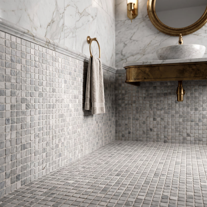 Grey Tumbled Marble Mosaic Tiles