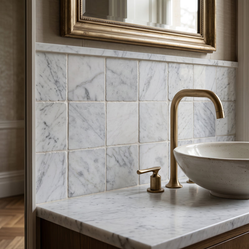 Small White Handmade Square Marble Tiles