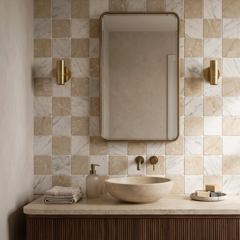 Small White Handmade Square Marble Tiles
