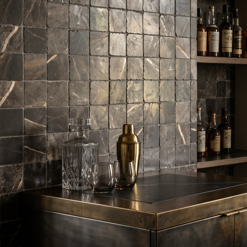 Small Black Handmade Marble Square Tiles