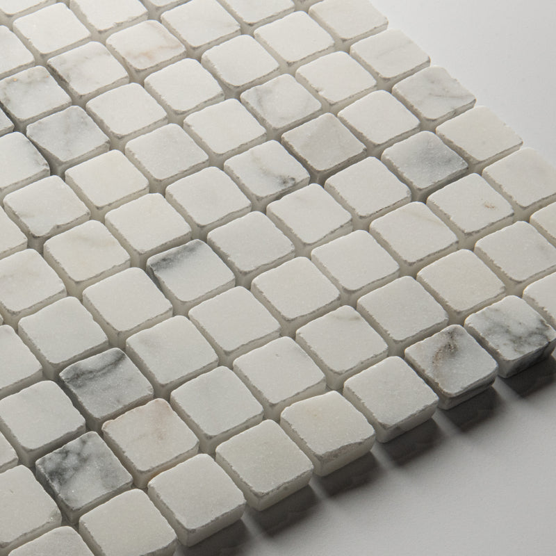 White & Gold Tumbled Marble Mosaic Tiles