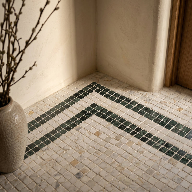 White & Gold Tumbled Marble Mosaic Tiles