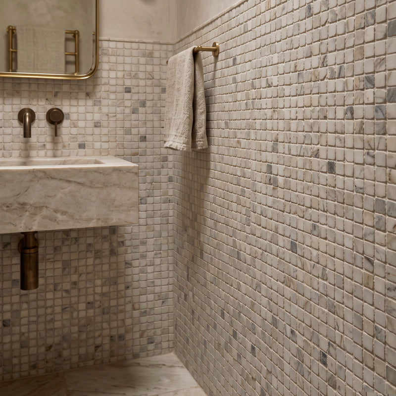 White & Gold Tumbled Marble Mosaic Tiles
