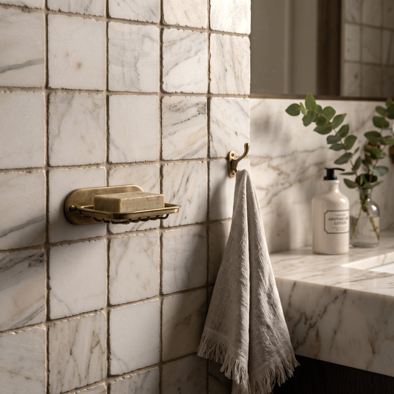 White & Gold Small Handmade Italian Marble Tiles