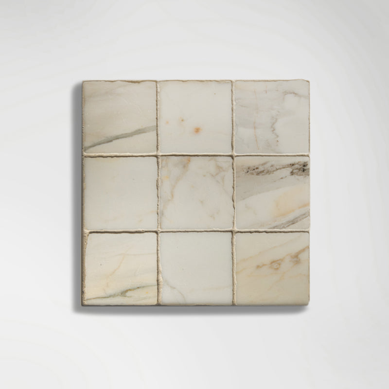 White & Gold Small Handmade Italian Marble Tiles