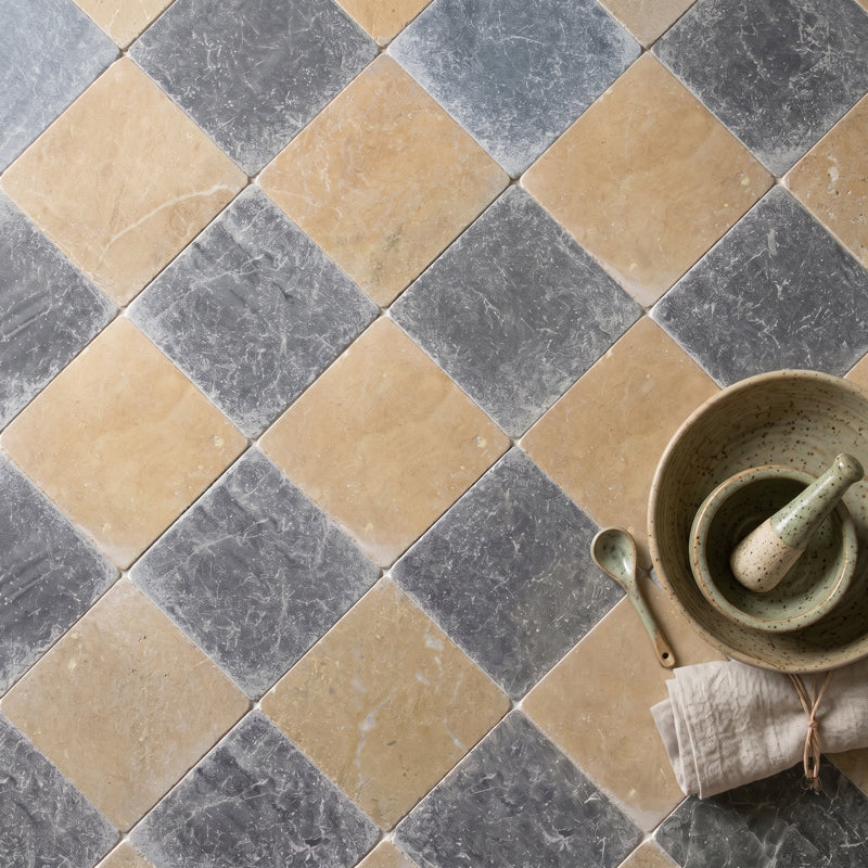 Rosa Andalusia and Macael Grey Chequer - Tumbled Marble