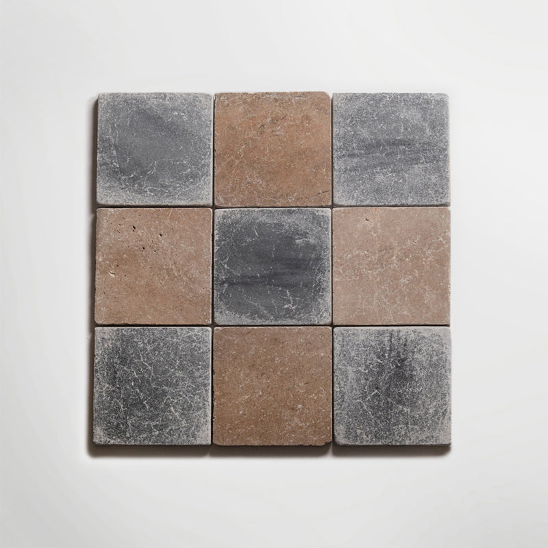 Rosa Andalusia and Macael Grey Chequer - Tumbled Marble