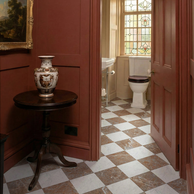 Rosso And Carrara Chequer - Marble Effect Porcelain