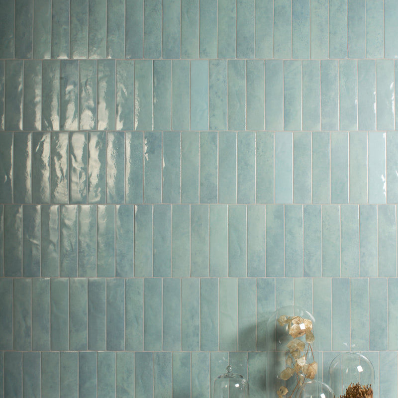 Decorative Long Thin Brick Metro 240mm X 60mm Porcelain Tiles Light Blue Green Shades