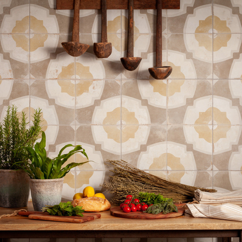 Beige & White 4 Into 1 Mediterranean Look Porcelain Tiles