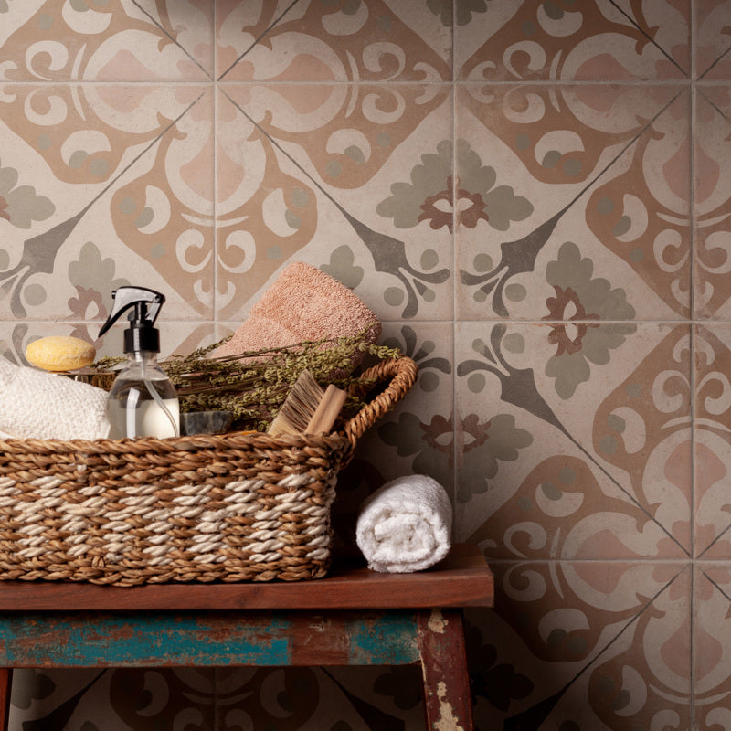 Cream Green & Brown Flower Look Decorative Porcelain Tiles