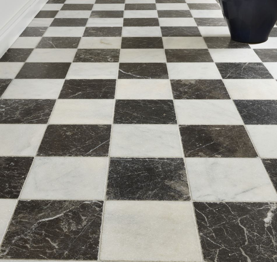 Venetian Black And White Chequer - Marble Effect Porcelain