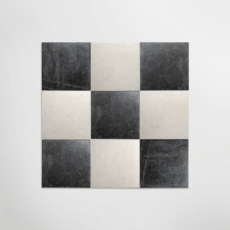 Venetian Black And White Chequer - Marble Effect Porcelain