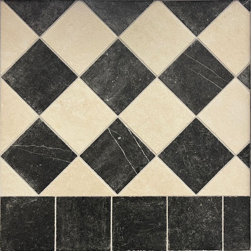 Venetian Black And White Chequer - Marble Effect Porcelain