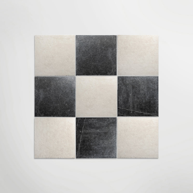Venetian Black And White Chequer - Marble Effect Porcelain