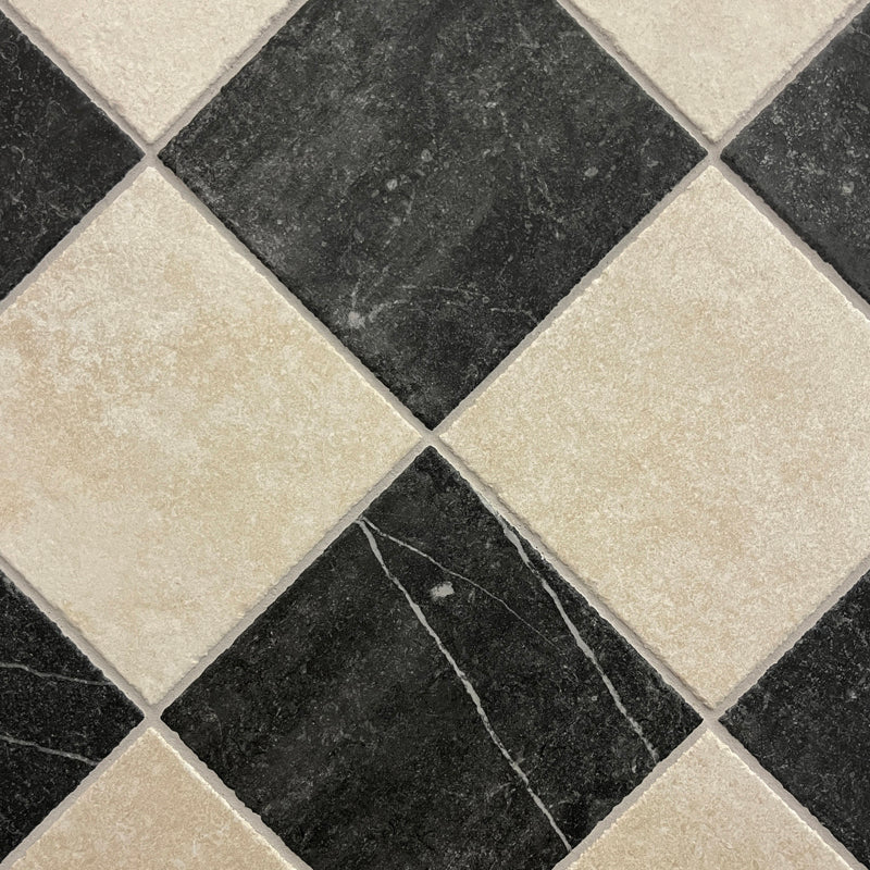 Venetian Black And White Chequer - Marble Effect Porcelain