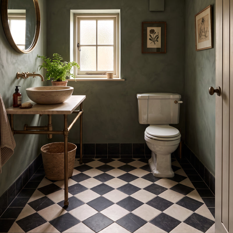 Venetian Black And White Chequer - Marble Effect Porcelain