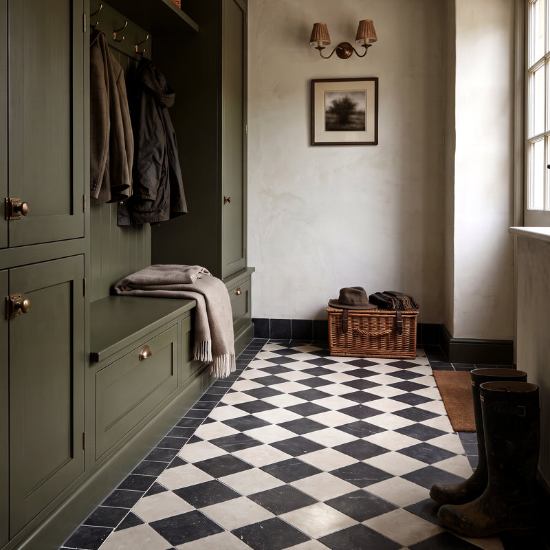 Venetian Black And White Chequer - Marble Effect Porcelain