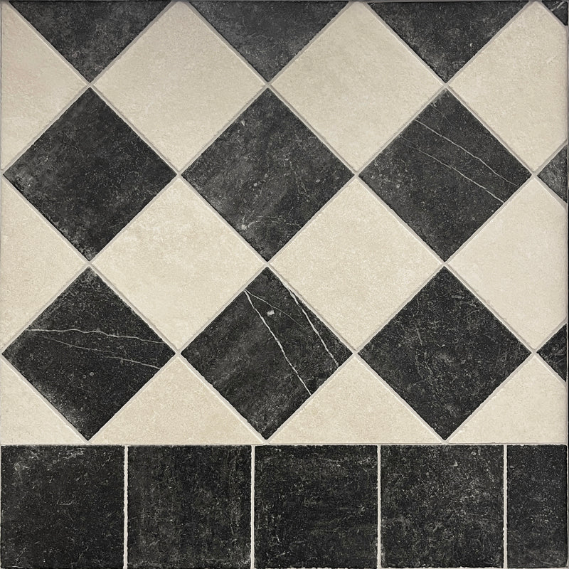 Venetian Black And White Chequer - Marble Effect Porcelain
