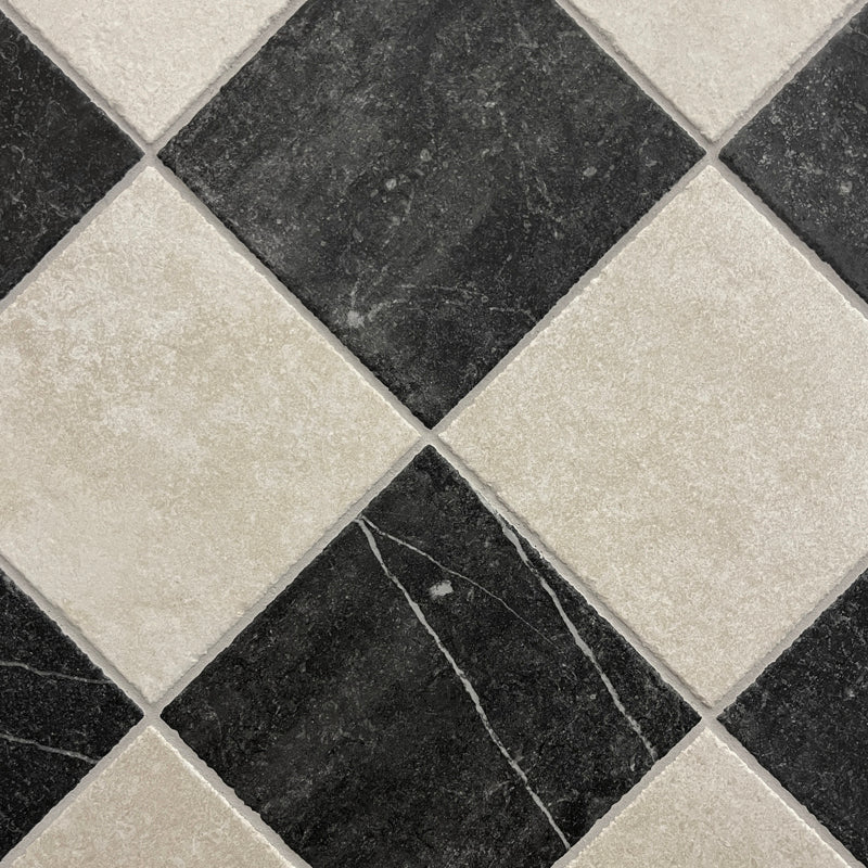Venetian Black And White Chequer - Marble Effect Porcelain