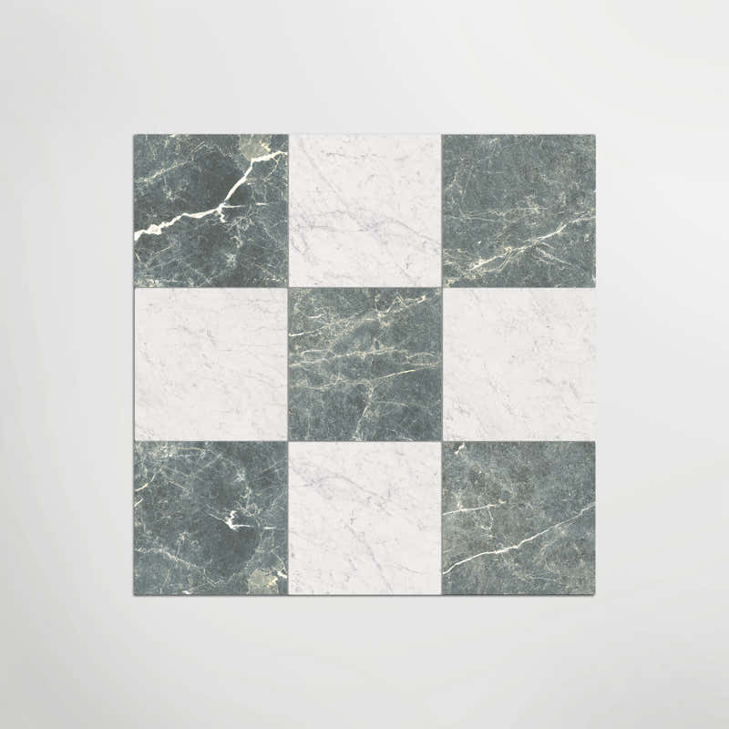 Verde And Carrara Chequer - Marble Effect Porcelain