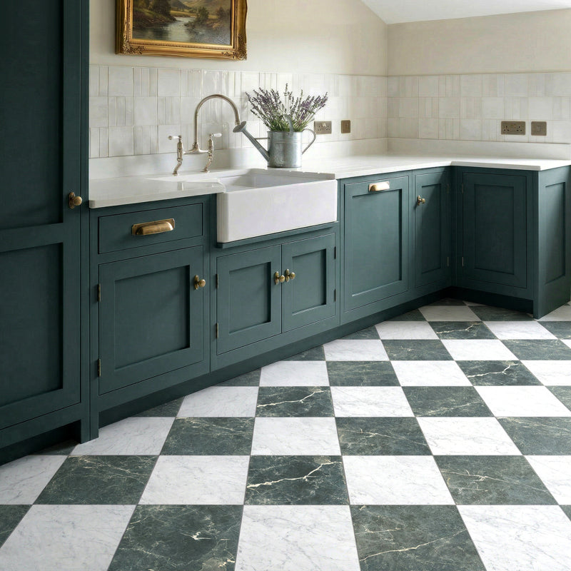 Verde And Carrara Chequer - Marble Effect Porcelain