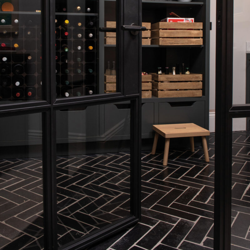 Lapicida Nero Parquet - CA Wine Cellar. Image (c) Interior Design : Clarity Arts Ltd