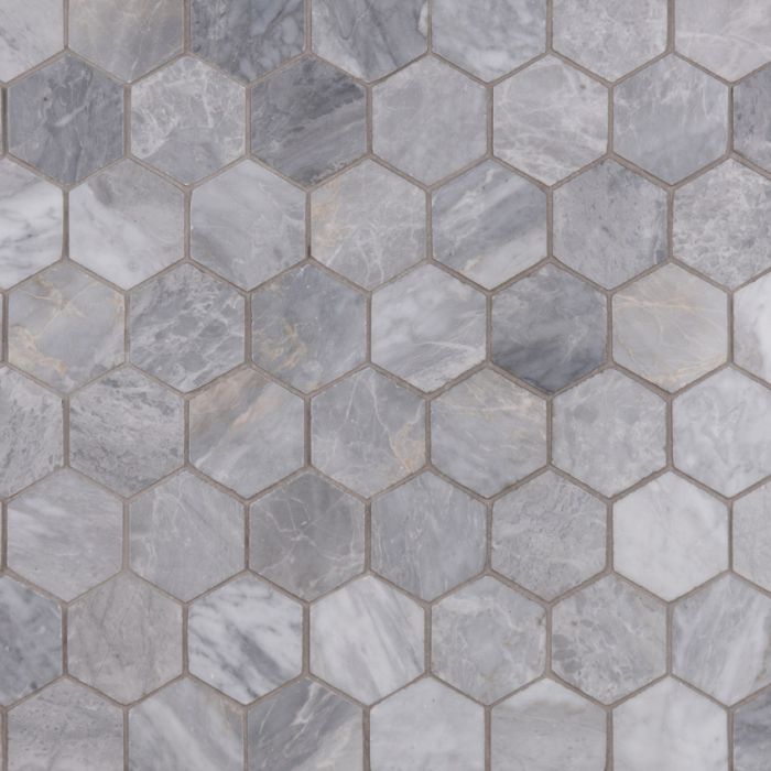 Lapicida Italian Da Vinci Grey Hexagon Mosaic Medium Marble