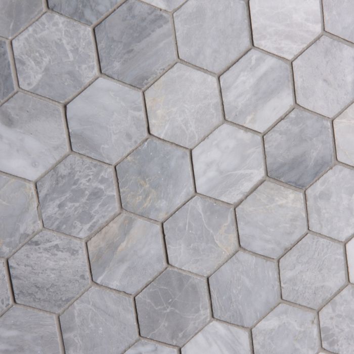 Lapicida Italian Da Vinci Grey Hexagon Mosaic Medium Marble
