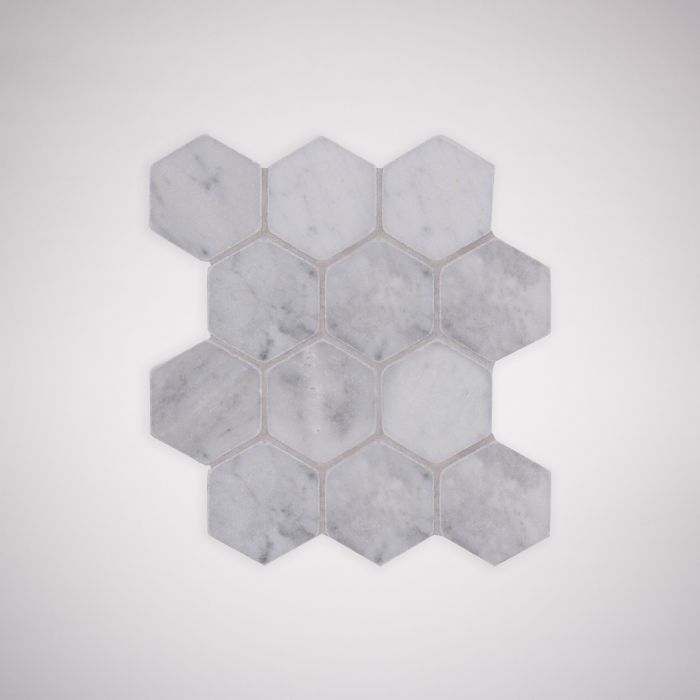 Lapicida Italian Carrara Hexagon Mosaic Large Tumbled Finish