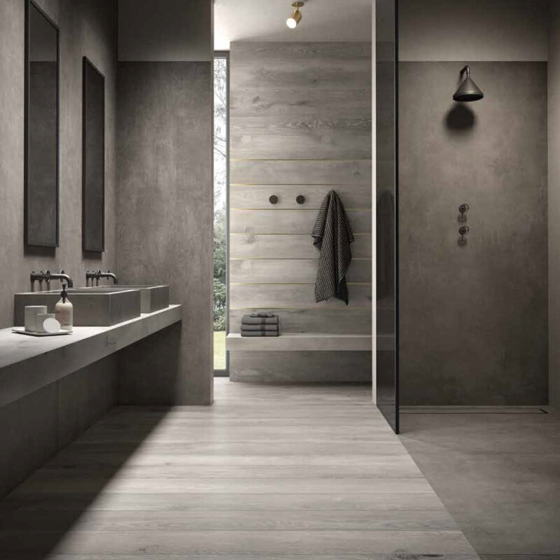 Lapicida Boisée White Ash wood look porcelain floor tiles for bathroom, shower room and wet room