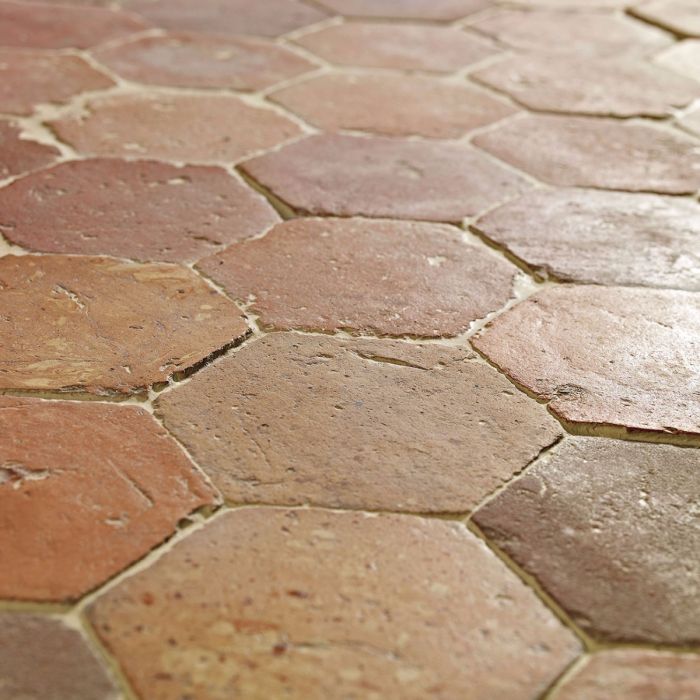 Lapicida genuine antique Orleans Terracotta Reclaimed hexagon flooring tile detail