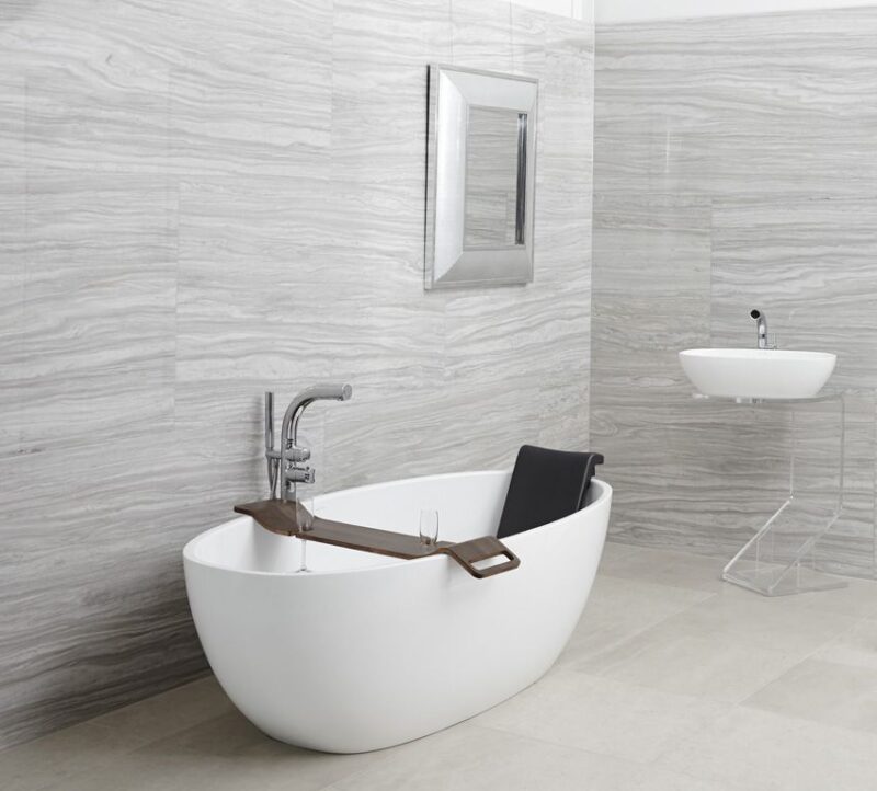 Lapicida Arcobaleno is a light grey to creamy beige marble with darker veining ideal for bathrooms