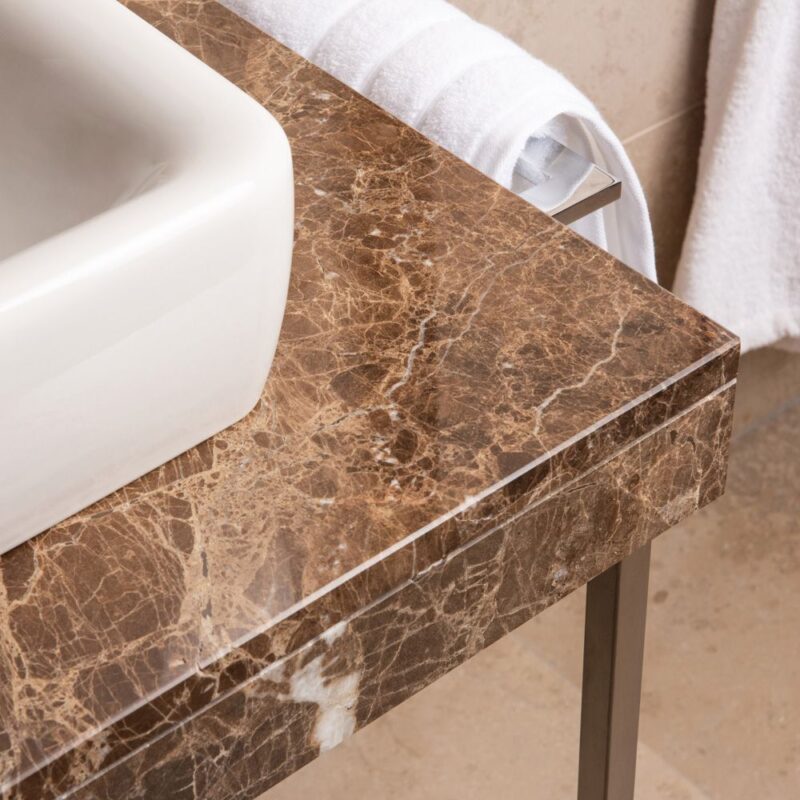 Lapicida Dark Emperador bathroom marble sink detail