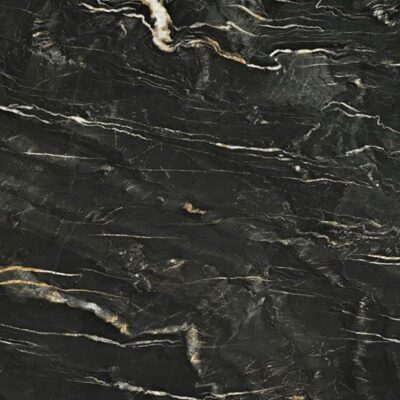 Lapicida Belvedere is a black marble with grey, white and gold veining in slab format