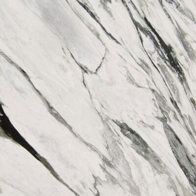 Lapicida Calacatta Moonlight is a dramatic white marble with veining from light grey to black