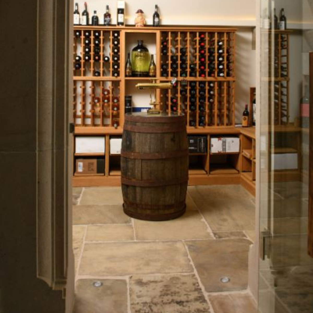 Neo Jacobean project - wine cellar with genuine antique reclaimed floor from Lapicida