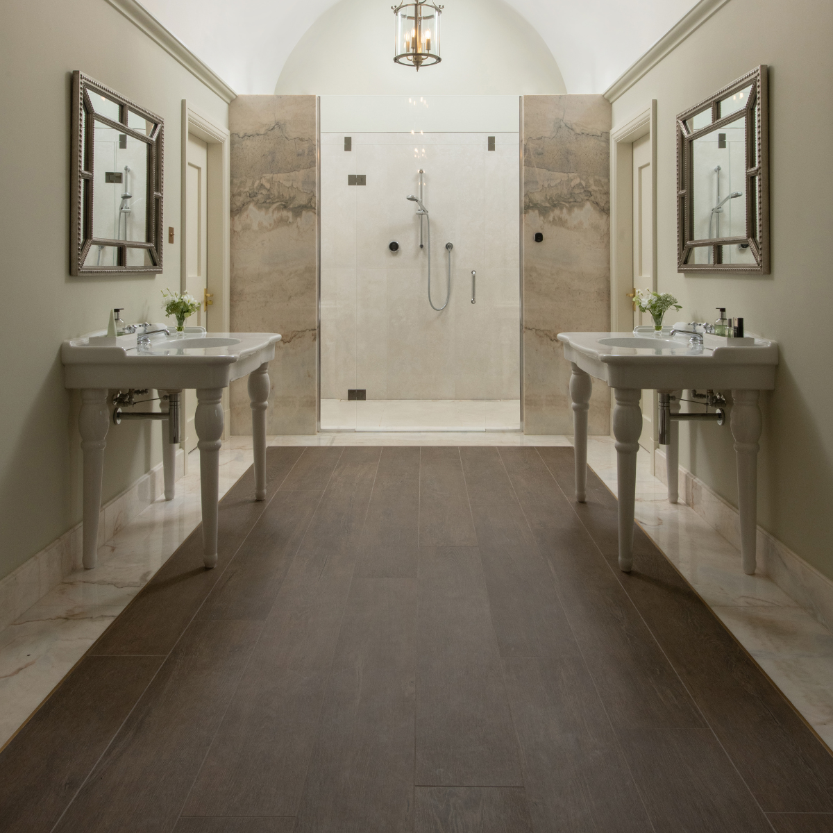 Lapicida recent project featuring Lenke Walnut porcelain wood floor