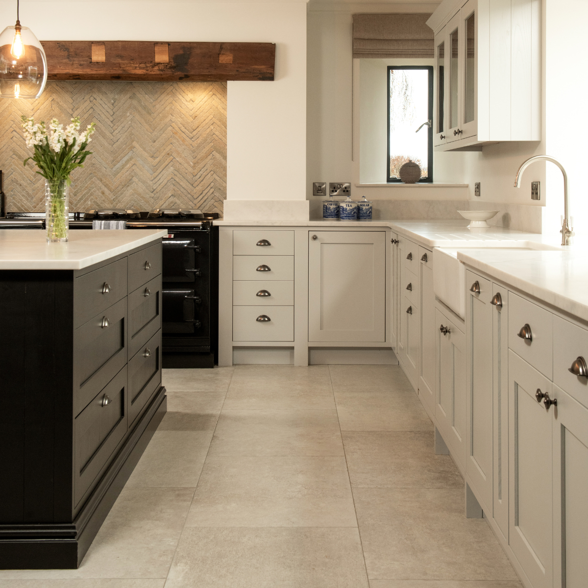 Lapicida at Danby Grange combines English Country home with French villa style with large format high-quality porcelain tiles in family kitchen